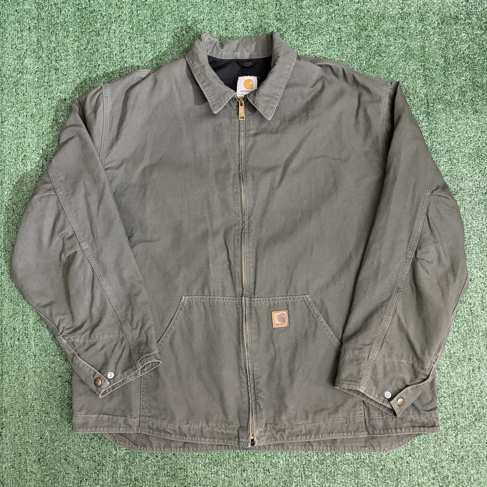 Carhartt J210 DMS Jacket Men 2XL Green Canvas Hamilton Lined Full Zip Military